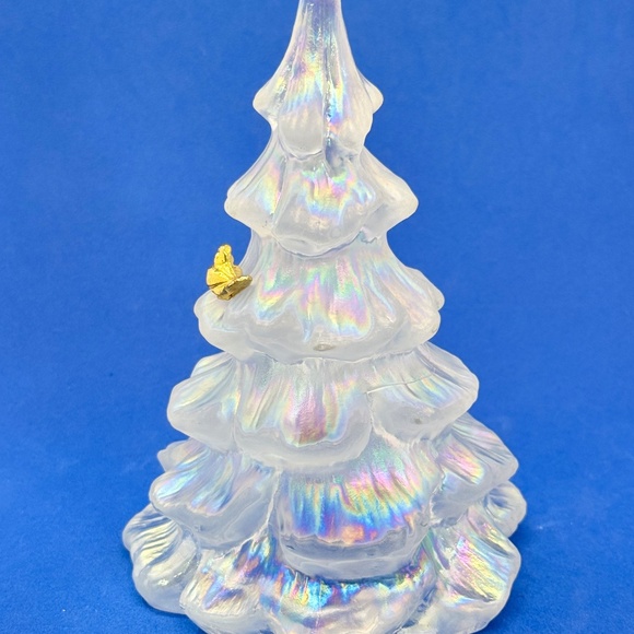 Fenton Art Glass Iridescent Christmas Tree w Gold Partridge Bird 6.25" Boxed - Picture 8 of 10